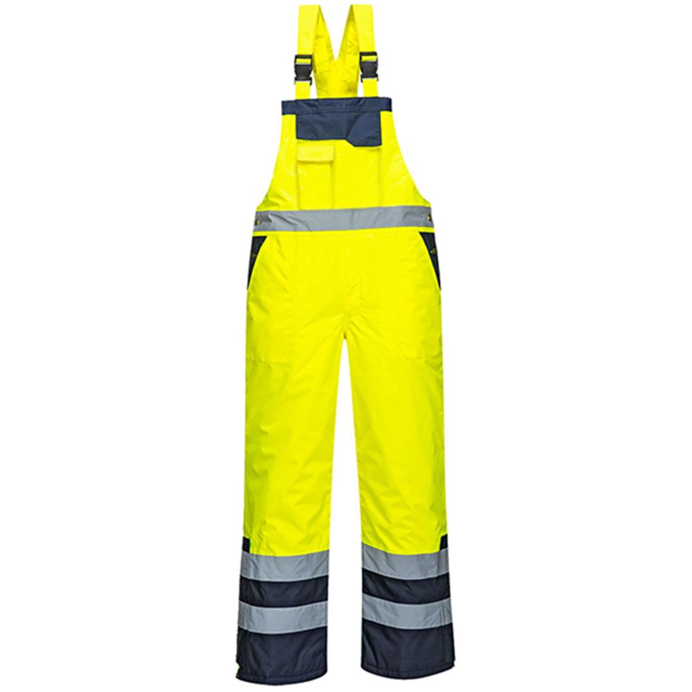 Portwest S489 Yellow Hi Vis Contrast Waterproof Lined Winter Bib & Brace Overall