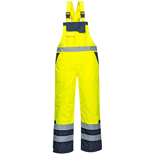 Portwest S489 Yellow Hi Vis Contrast Waterproof Lined Winter Bib & Brace Overall