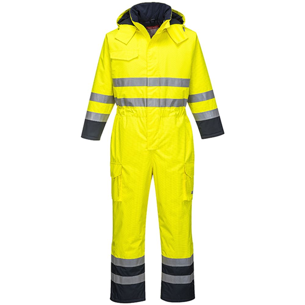Portwest S775 Yellow/Navy Bizflame Rain Padded Waterproof Flame Resistant Anti Static Hi Vis Coverall
