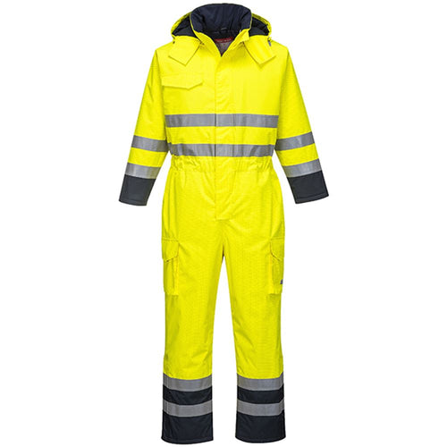 Portwest S775 Yellow/Navy Bizflame Rain Padded Waterproof Flame Resistant Anti Static Hi Vis Coverall