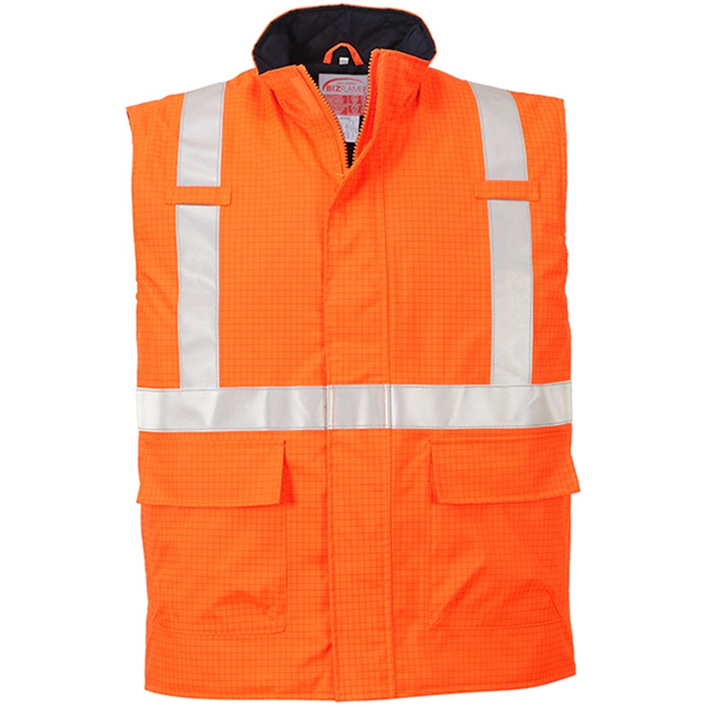 Portwest S776 Orange Bizflame Rain Padded Flame Resistant Anti Static Hi Vis Bodywarmer
