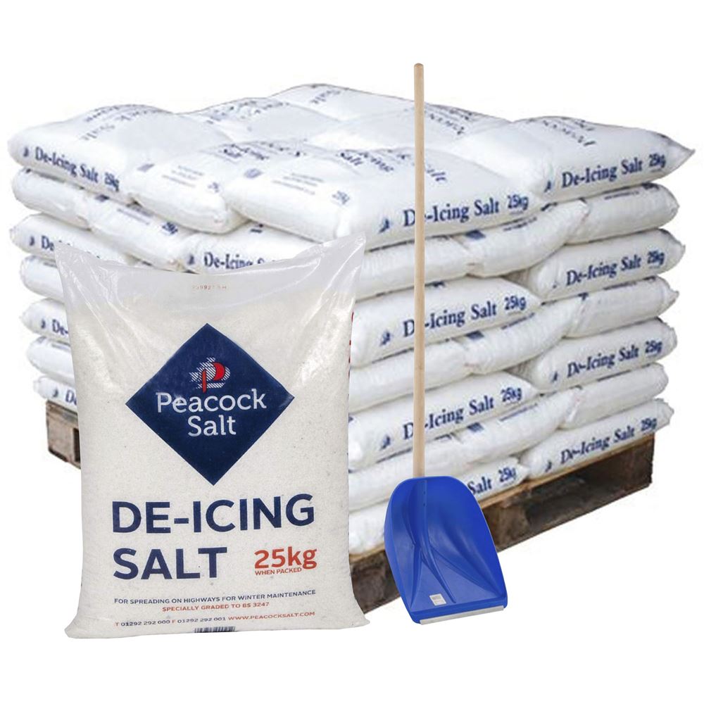 White De-Icing Salt 25kg - Pallet of 40 Bags with Shovel