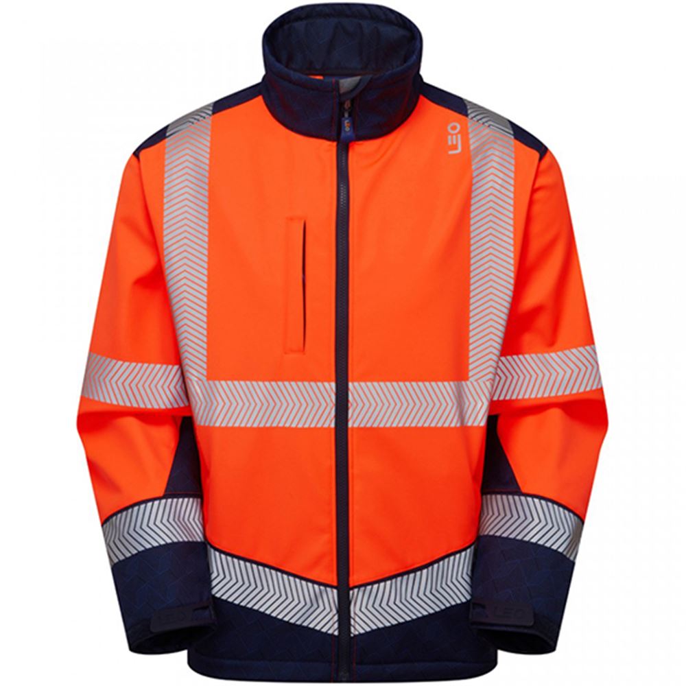 Leo Workwear Bowden Orange/Navy EcoViz Hi Vis Softshell Jacket (3L)