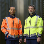 Leo Workwear Bowden Orange/Navy EcoViz Hi Vis Softshell Jacket (3L)