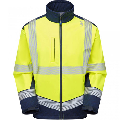 Leo Workwear Bowden Yellow/Navy EcoViz Hi Vis Softshell Jacket (3L)