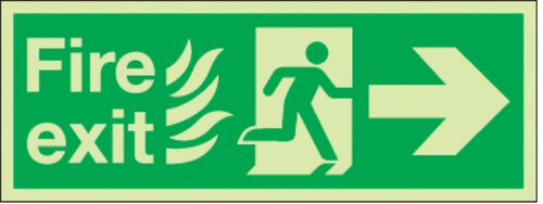 fire exit flames man arrow right