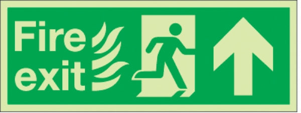 fire exit flames man arrow up