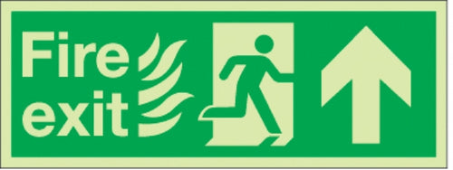 fire exit flames man arrow up