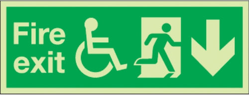 fire exit arrow down running man wheelchair