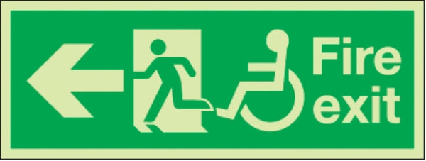 fire exit arrow left running man wheelchair