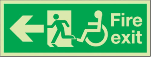 fire exit arrow left running man wheelchair