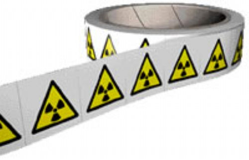 radiation labels on a roll