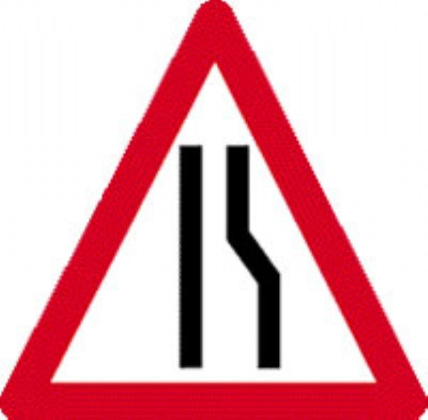 road narrows right c/w channel