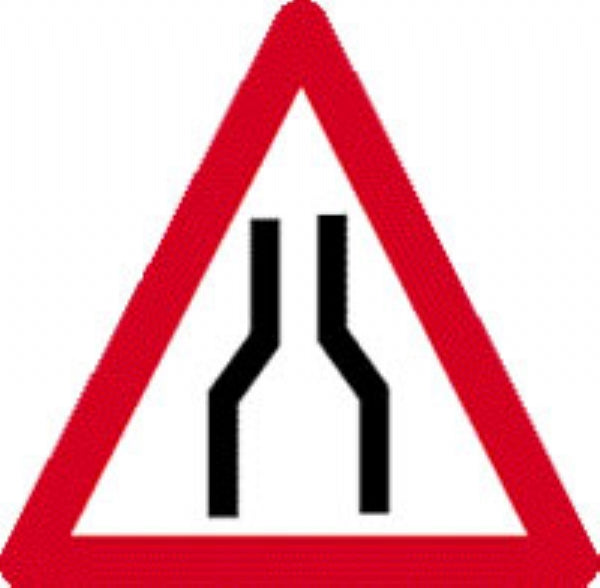 road narrows without channel