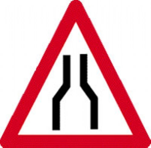 road narrows without channel