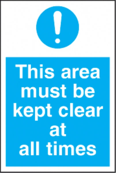 this area must be kept clear all times