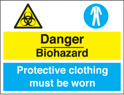 danger biohazard - prot. clothing must be worn
