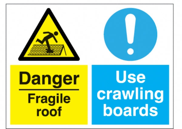 danger fragile roof/crawling boards