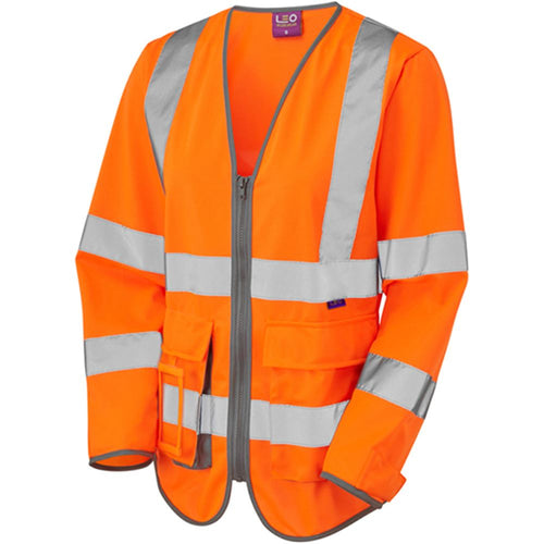 Leo Workwear Beaworthy Orange EcoViz Women's Long Sleeve Superior Hi Vis Vest