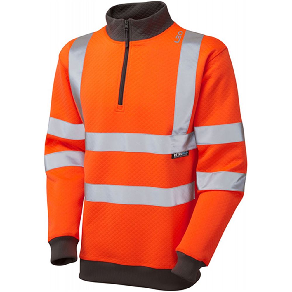 Leo Workwear Brynsworthy Orange EcoViz Polycotton 1/4 Zip Hi Vis Sweatshirt