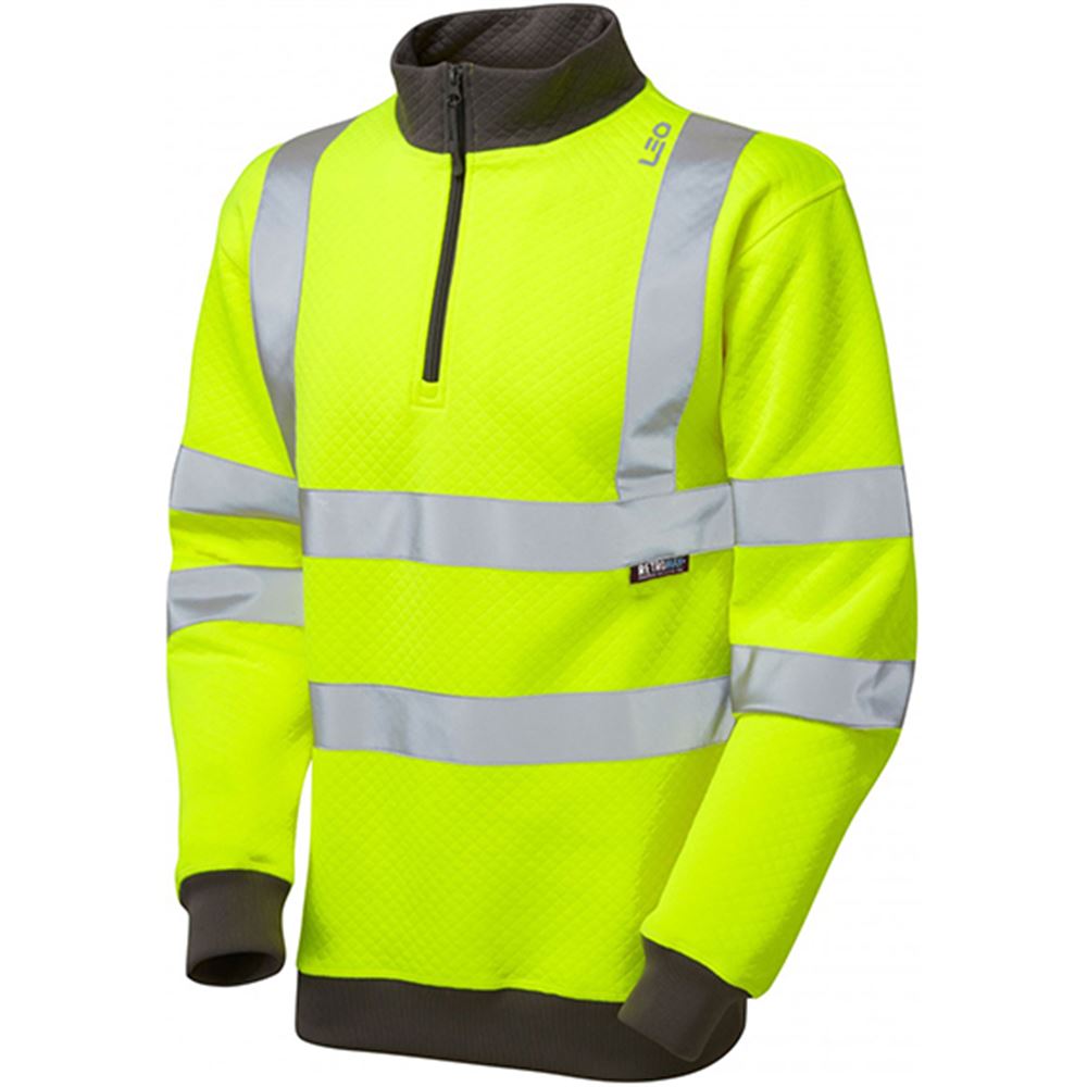 Leo Workwear Brynsworthy Yellow EcoViz Polycotton 1/4 Zip Hi Vis Sweatshirt