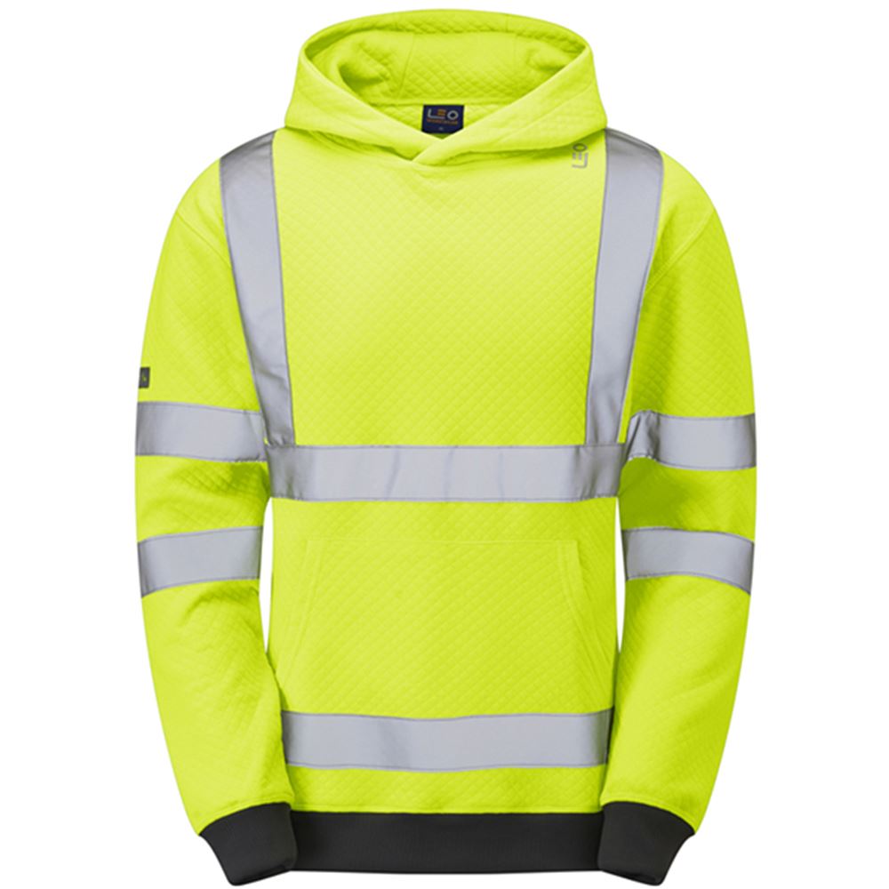 Leo Workwear Goodleigh Yellow EcoViz Hi Vis Hooded Sweatshirt