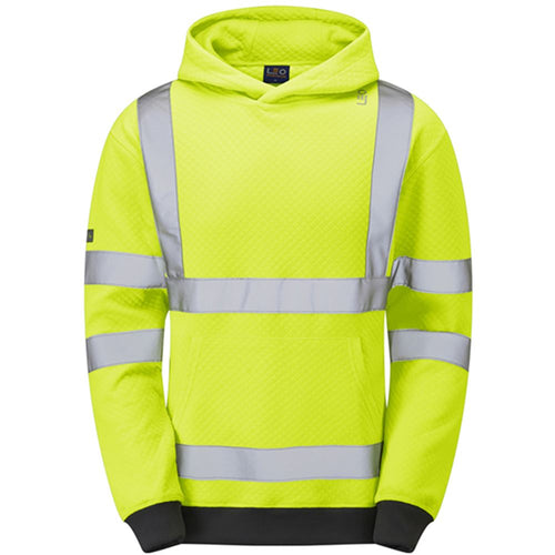 Leo Workwear Goodleigh Yellow EcoViz Hi Vis Hooded Sweatshirt