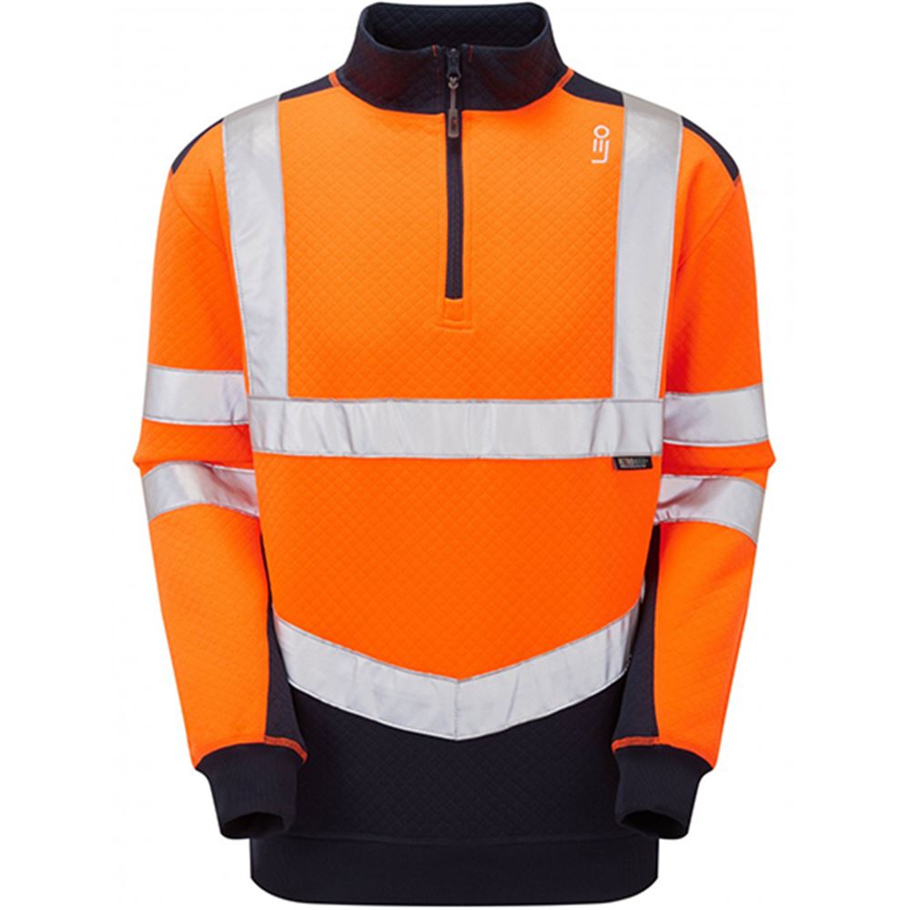 Leo Workwear Tapeley Orange/Navy EcoViz Polycotton 1/4 Zip Hi Vis Sweatshirt