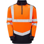 Leo Workwear Tapeley Orange/Navy EcoViz Polycotton 1/4 Zip Hi Vis Sweatshirt