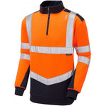 Leo Workwear Tapeley Orange/Navy EcoViz Polycotton 1/4 Zip Hi Vis Sweatshirt