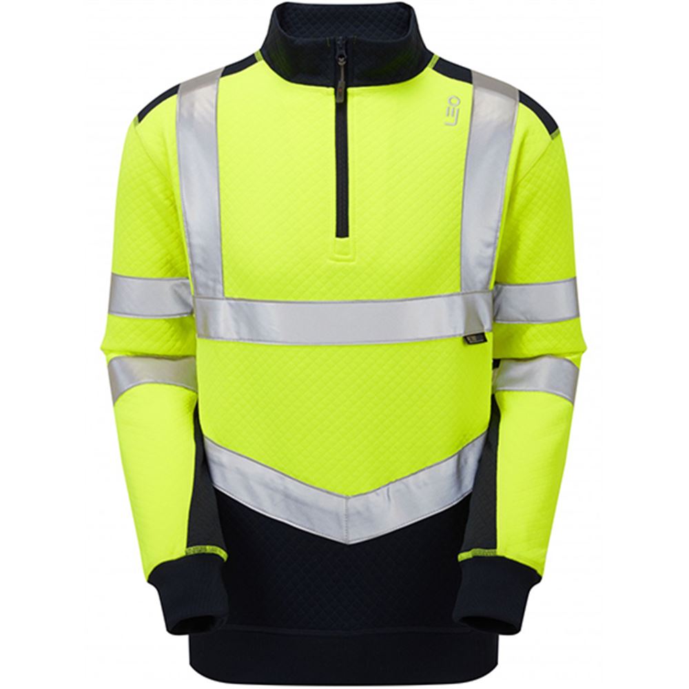 Leo Workwear Tapeley Yellow/Navy EcoViz Polycotton 1/4 Zip Hi Vis Sweatshirt