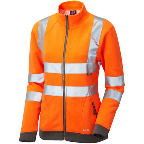 Leo Workwear Hollicombe Orange EcoViz Polycotton Zipped Women's Hi Vis Sweatshirt