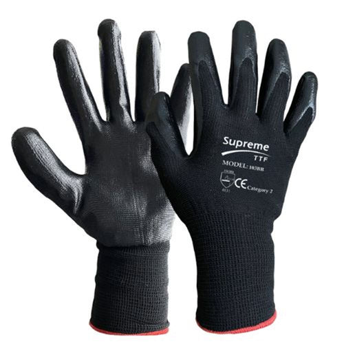 Supreme Black Nitrile Grip Work Gloves 103BB with Nitrile Coating - 13g