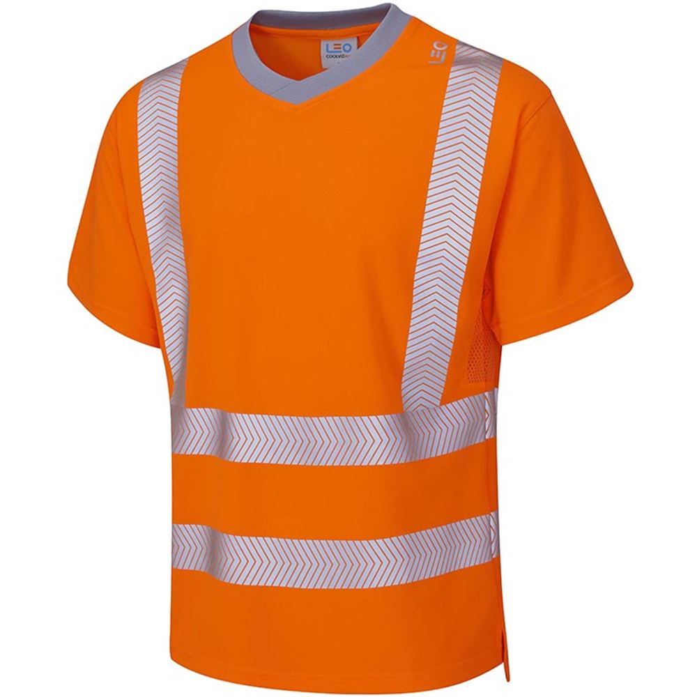 Leo Workwear Larkstone Orange EcoViz Coolviz Plus Hi Vis T-Shirt