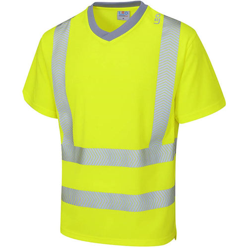 Leo Workwear Larkstone Yellow EcoViz Coolviz Plus Hi Vis T-Shirt
