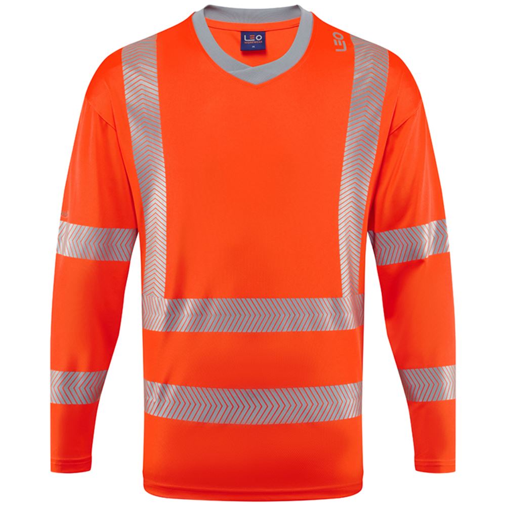 Leo Workwear Capstone Orange EcoViz Coolviz Plus Long Sleeve Hi Vis T-Shirt