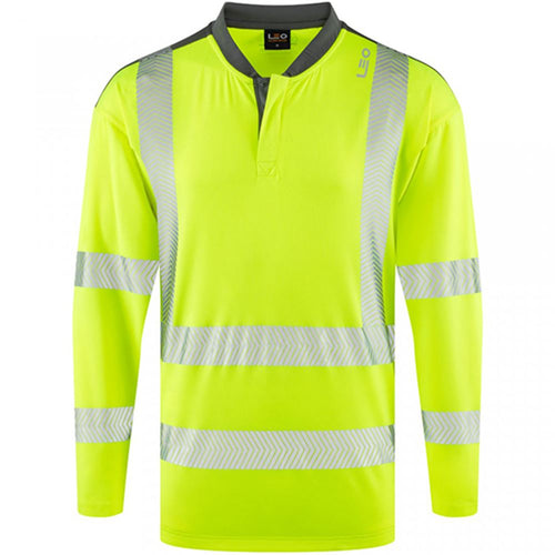 Leo Workwear Watermouth Yellow EcoViz Coolmax Performance Long Sleeve Hi Vis T-Shirt