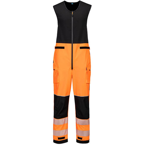 Portwest T150 PW3 Orange Waterproof Breathable Hi Vis Rain Salopettes (3L)