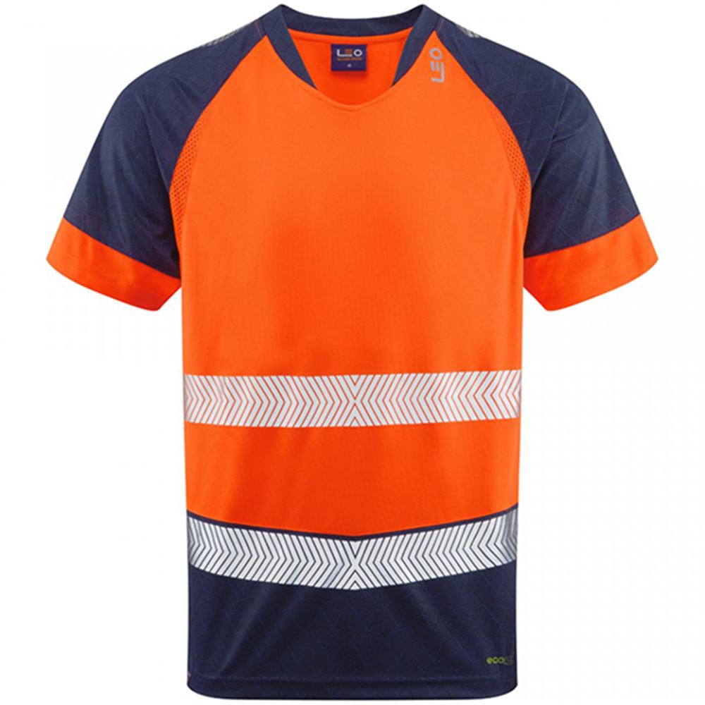 Leo Workwear Forda Orange/Navy EcoViz Performance+ Hi Vis T-Shirt