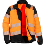 Portwest T170 PW3 Orange Hybrid Padded Lined Hi Vis Baffle Jacket