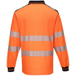 Portwest T184 Orange/Black PW3 Long Sleeve Hi Vis Polo Shirt
