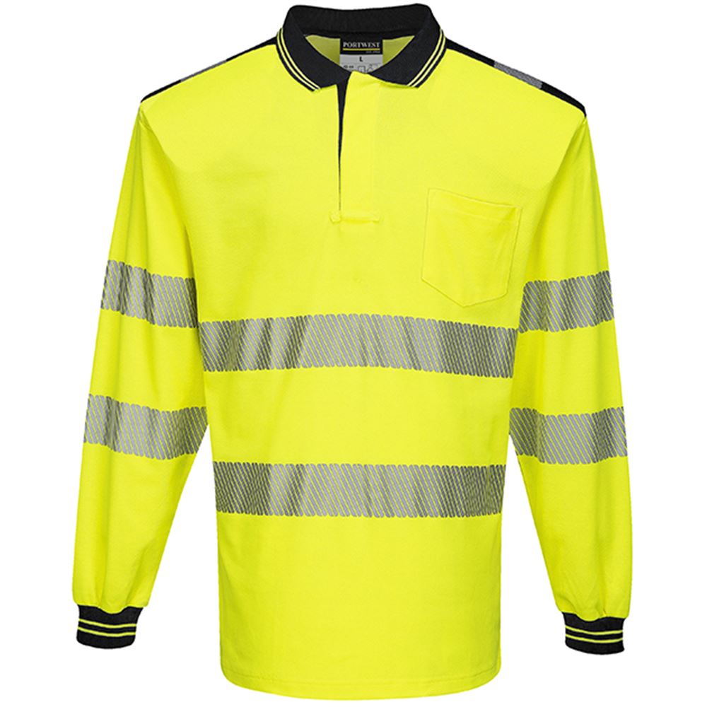 Portwest T184 Yellow/Black PW3 Long Sleeve Hi Vis Polo Shirt