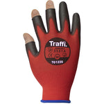 TraffiGlove TG1220 X-Dura Cut A 3-Digit PU Palm Coated Red Gloves - 13g
