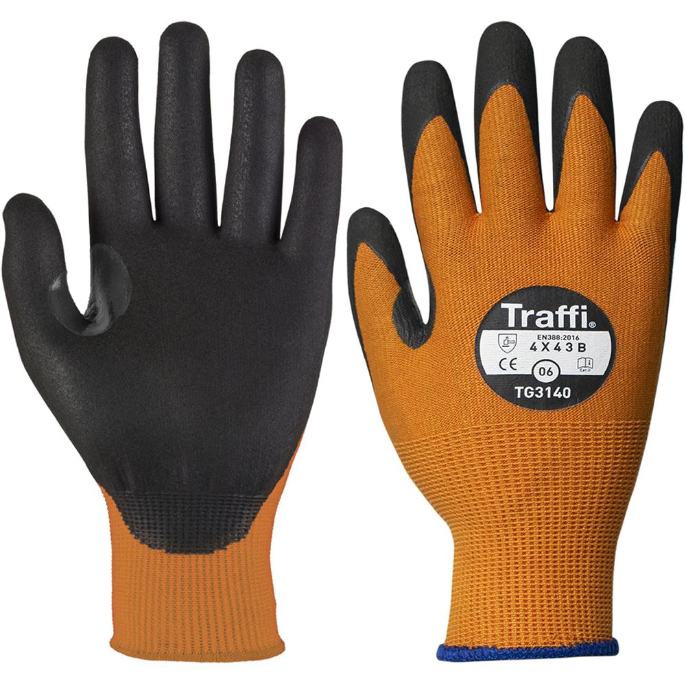 TraffiGlove TG3140 MicroDex Ultra Cut B Nitrile Foam Palm Coated Amber Gloves - 13g