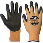 TraffiGlove TG3210 X-Dura Metric Cut B PU Palm Coated Amber Gloves - 13g