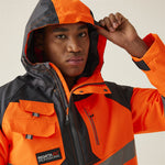 Regatta TRA340 Tactical Orange Hi Vis Waterproof Fleece Lined Parka Jacket