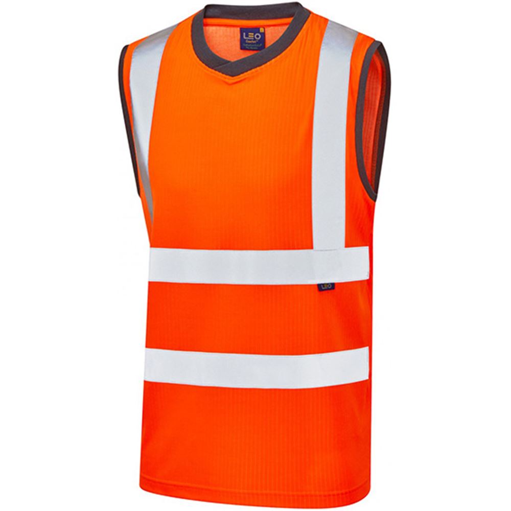 Leo Workwear Ashford Orange Comfort EcoViz Sleeveless Hi Vis T-Shirt