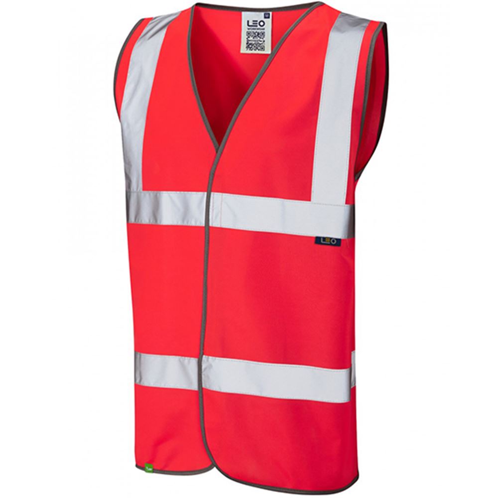 Leo Workwear Tarka Red EcoViz Hi Vis Vest