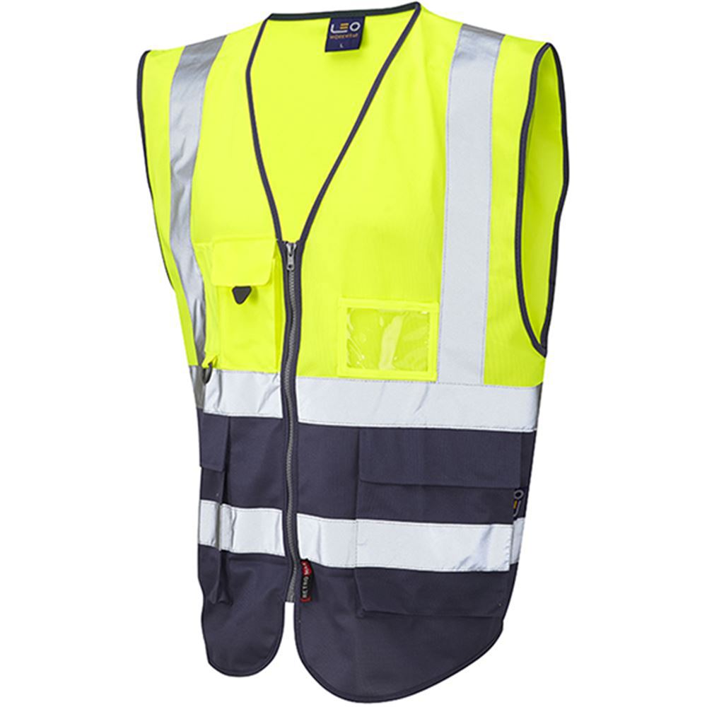 Leo Workwear Lynton W11 Two Tone EcoViz Zipped Hi Vis Superior Waistcoat