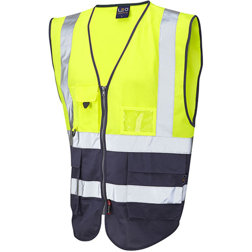 Leo Workwear Lynton W11 Two Tone EcoViz Zipped Hi Vis Superior Waistcoat